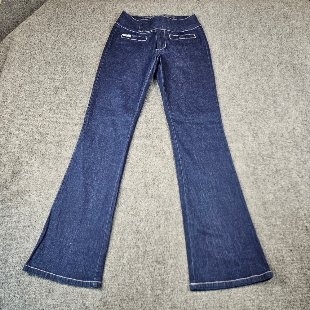 RVT Serve‎ Piping Hot Vintage Y2K Flare Jeans Indigo Blue Contrast Stitch 7/8